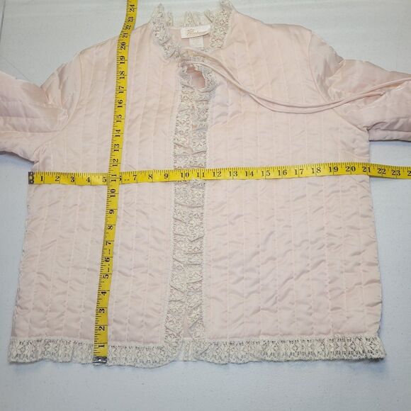 Barbizon Vintage Satin Serene Nylon Pink Quilted Jacket with Cream Lace Trim - Picture 11 of 12